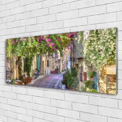 Glasbild aus Plexiglas® Gasse Häuser Pflanzen