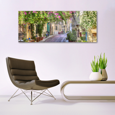 Glasbild aus Plexiglas® Gasse Häuser Pflanzen
