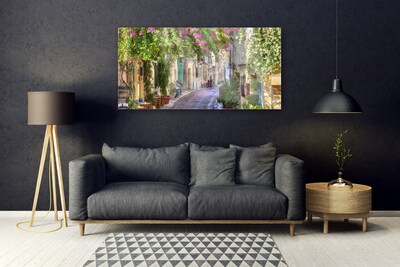 Glasbild aus Plexiglas® Gasse Häuser Pflanzen