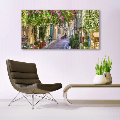 Glasbild aus Plexiglas® Gasse Häuser Pflanzen