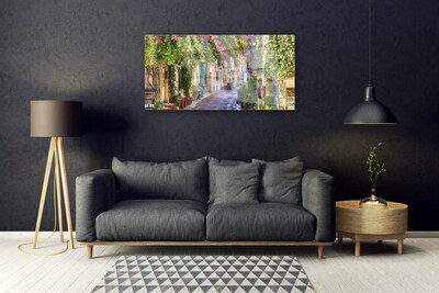 Glasbild aus Plexiglas® Gasse Häuser Pflanzen