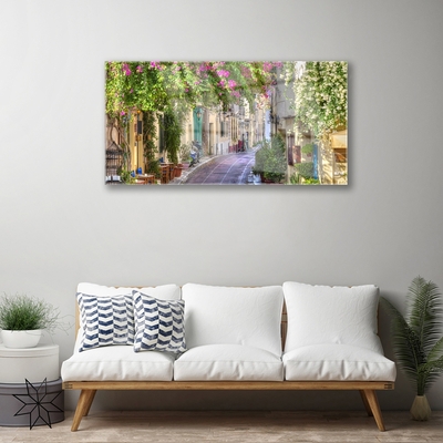 Glasbild aus Plexiglas® Gasse Häuser Pflanzen