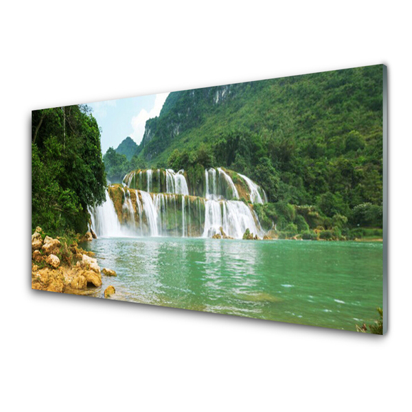 Glasbild aus Plexiglas® Wald Wasserfall Landschaft