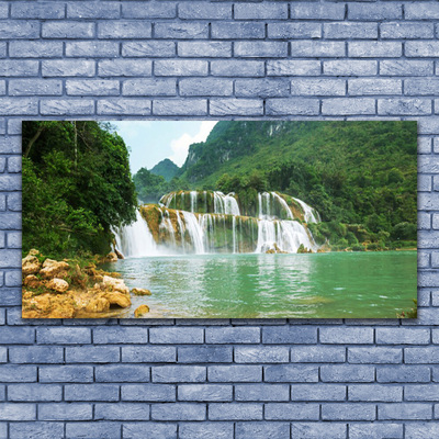 Glasbild aus Plexiglas® Wald Wasserfall Landschaft