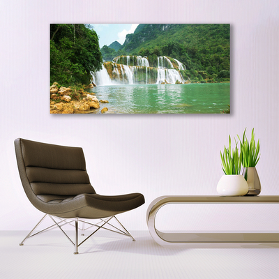 Glasbild aus Plexiglas® Wald Wasserfall Landschaft