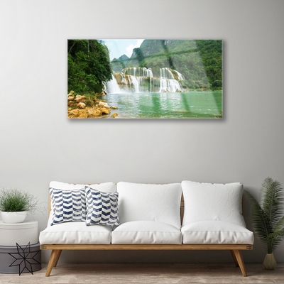 Glasbild aus Plexiglas® Wald Wasserfall Landschaft