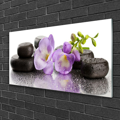 Glasbild aus Plexiglas® Blumen Steine Kunst