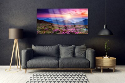 Glasbild aus Plexiglas® Gebirge Wiese Sonne Landschaft