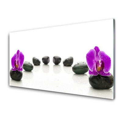 Glasbild aus Plexiglas® Blumen Steine Kunst