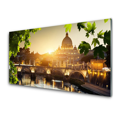 Glasbild aus Plexiglas® Brücke Stadt Blätter Architektur