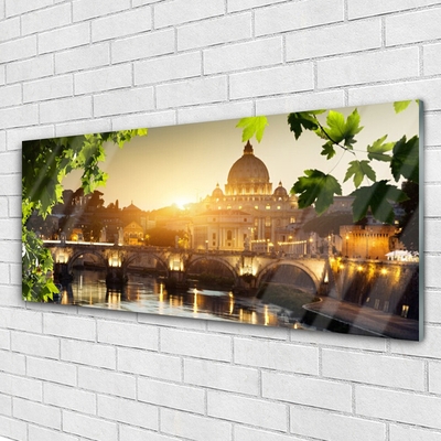 Glasbild aus Plexiglas® Brücke Stadt Blätter Architektur