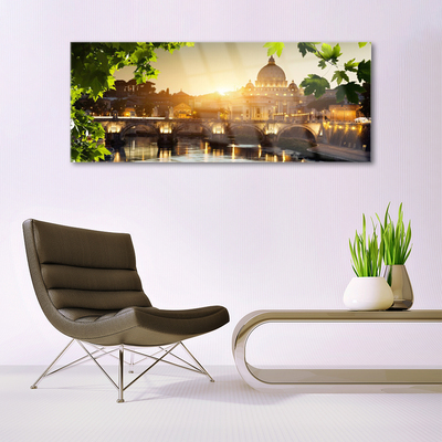 Glasbild aus Plexiglas® Brücke Stadt Blätter Architektur