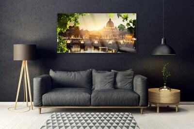 Glasbild aus Plexiglas® Brücke Stadt Blätter Architektur
