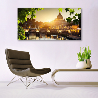Glasbild aus Plexiglas® Brücke Stadt Blätter Architektur