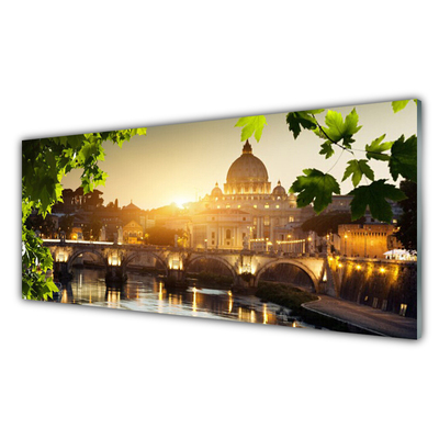 Glasbild aus Plexiglas® Brücke Stadt Blätter Architektur