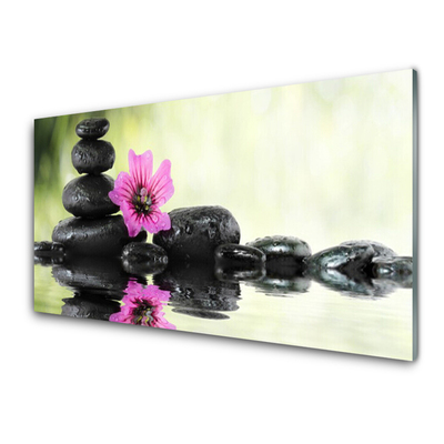 Glasbild aus Plexiglas® Blume Steine Kunst