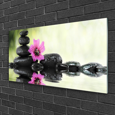 Glasbild aus Plexiglas® Blume Steine Kunst