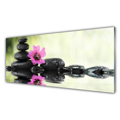 Glasbild aus Plexiglas® Blume Steine Kunst