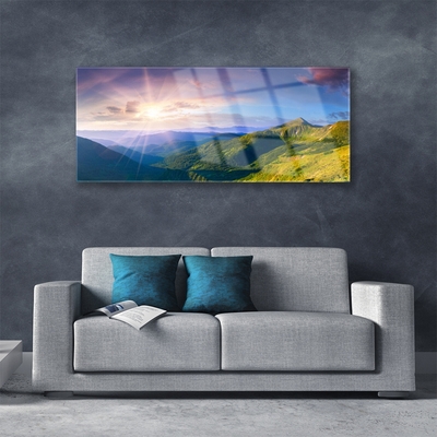 Glasbild aus Plexiglas® Gebirge Wiese Sonne Landschaft