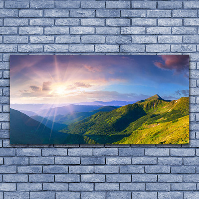 Glasbild aus Plexiglas® Gebirge Wiese Sonne Landschaft