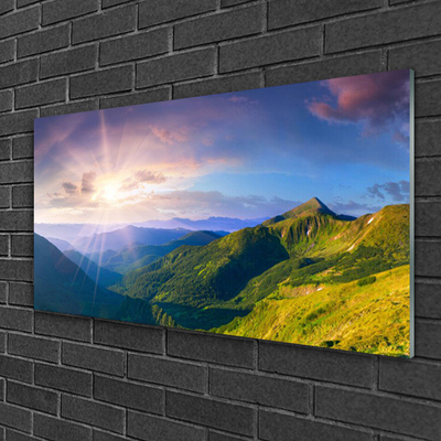 Glasbild aus Plexiglas® Gebirge Wiese Sonne Landschaft