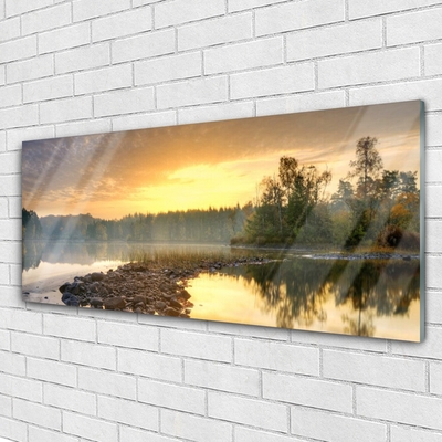 Glasbild aus Plexiglas® See Steine Wald Landschaft