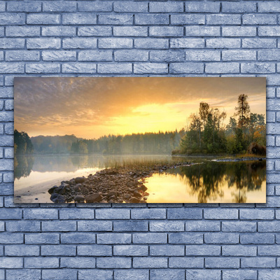 Glasbild aus Plexiglas® See Steine Wald Landschaft