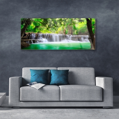 Glasbild aus Plexiglas® Wasserfall See Wald Natur