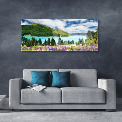 Glasbild aus Plexiglas® Gebirge Wald See Wiese Landschaft