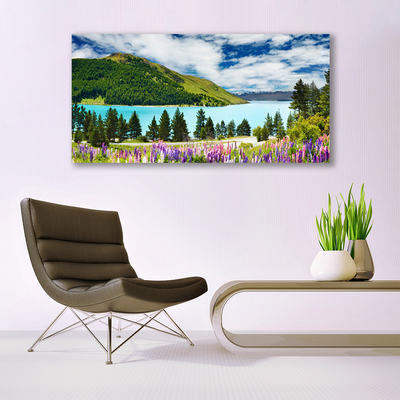 Glasbild aus Plexiglas® Gebirge Wald See Wiese Landschaft