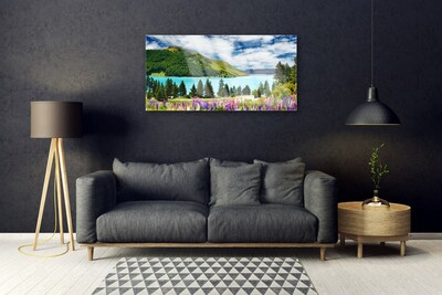 Glasbild aus Plexiglas® Gebirge Wald See Wiese Landschaft