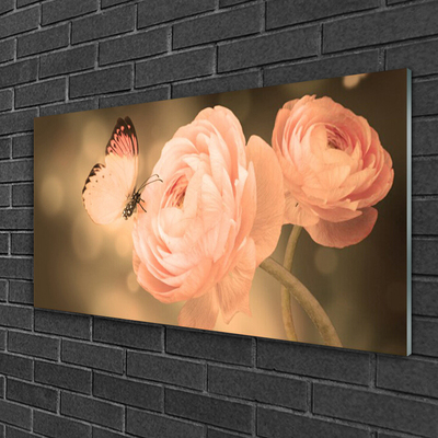Glasbild aus Plexiglas® Schmetterling Rosen Natur