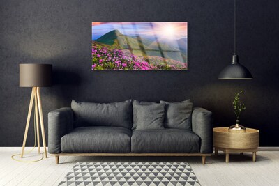 Glasbild aus Plexiglas® Gebirge Wiese Blumen Landschaft