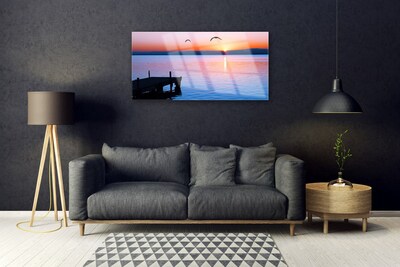 Glasbild aus Plexiglas® Meer Brücke Sonne Landschaft