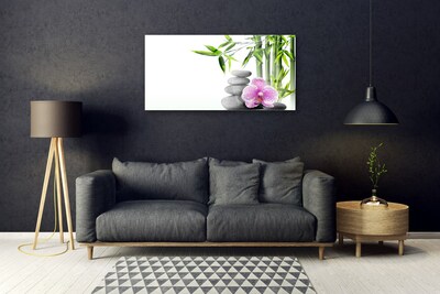 Glasbild aus Plexiglas® Bambusrohr Blume Steine Pflanzen