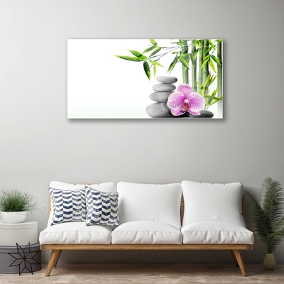 Glasbild aus Plexiglas® Bambusrohr Blume Steine Pflanzen