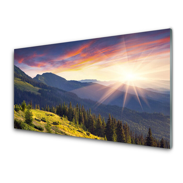 Glasbild aus Plexiglas® Gebirge Wald Sonne Landschaft