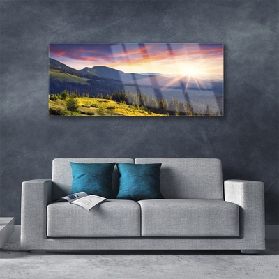 Glasbild aus Plexiglas® Gebirge Wald Sonne Landschaft