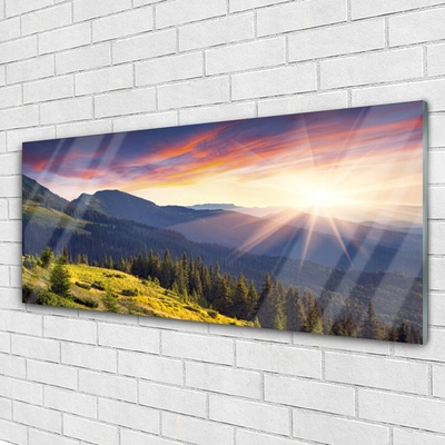 Glasbild aus Plexiglas® Gebirge Wald Sonne Landschaft