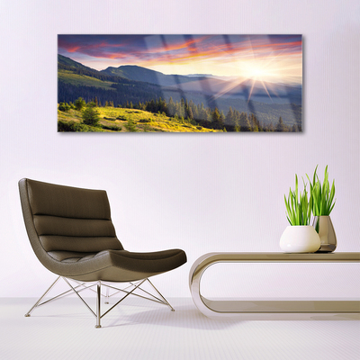 Glasbild aus Plexiglas® Gebirge Wald Sonne Landschaft