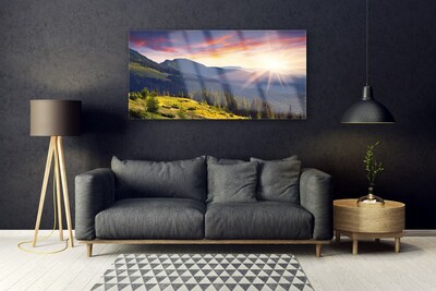 Glasbild aus Plexiglas® Gebirge Wald Sonne Landschaft