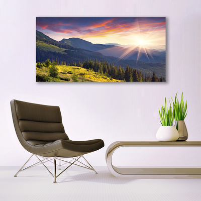 Glasbild aus Plexiglas® Gebirge Wald Sonne Landschaft