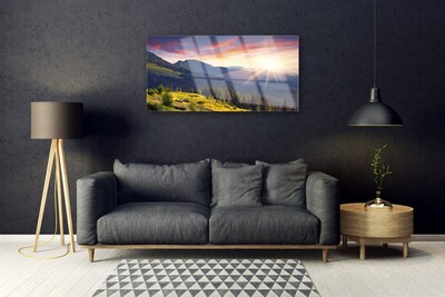 Glasbild aus Plexiglas® Gebirge Wald Sonne Landschaft