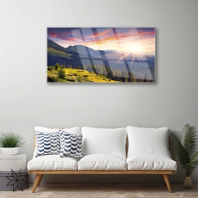 Glasbild aus Plexiglas® Gebirge Wald Sonne Landschaft