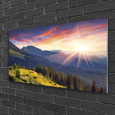 Glasbild aus Plexiglas® Gebirge Wald Sonne Landschaft