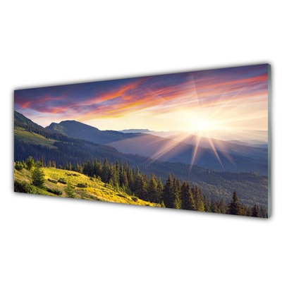 Glasbild aus Plexiglas® Gebirge Wald Sonne Landschaft