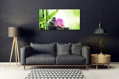 Glasbild aus Plexiglas® Bambusrohre Blume Steine Pflanzen