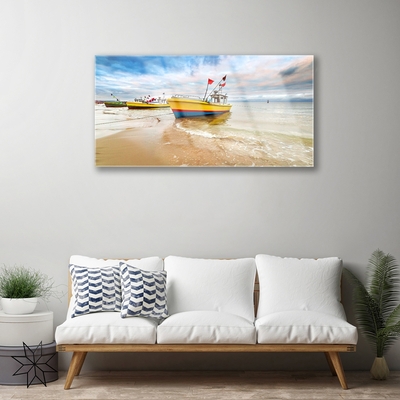 Glasbild aus Plexiglas® Boote Strand Meer Landschaft