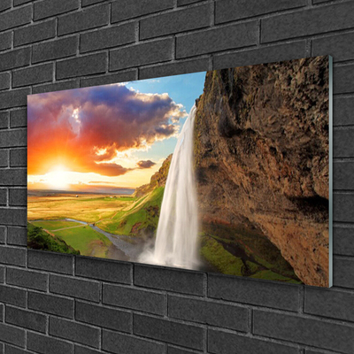 Glasbild aus Plexiglas® Wasserfall Sonne Landschaft