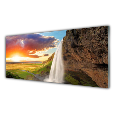 Glasbild aus Plexiglas® Wasserfall Sonne Landschaft